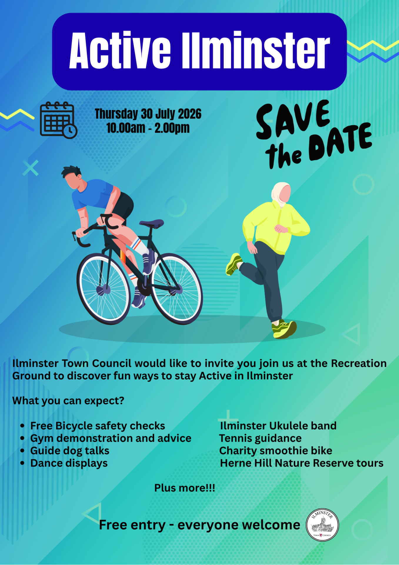 Poster outlining the details of an active day happening in Ilminster on Thursday 30 July